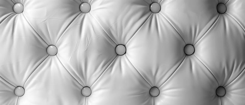 This image highlights the intricate diamond-shaped tufting of a pristine white leather upholstery. The seamless, symmetrical pattern and uniform button accents create a visually captivating.