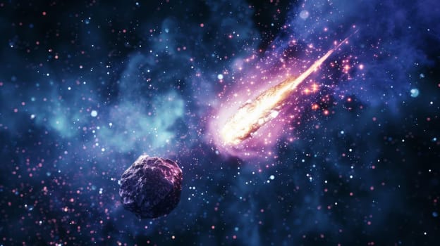 This artwork depicts a distant object in the vastness of space, showcasing its unique shape, color, and texture against a dark cosmic background. The artist has imaginatively captured the essence of this celestial body, conveying a sense of mystery and wonder.