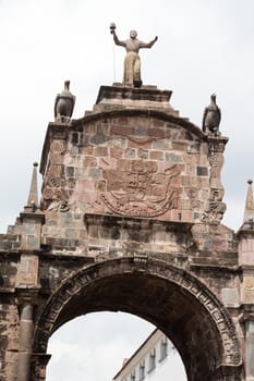 Street scene with a view over the rooftops of Cusco, Peru