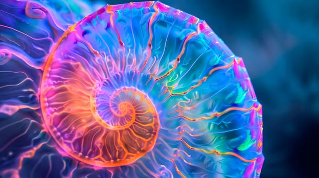 Close-up view of amazing colored nautilus shell. AI generated
