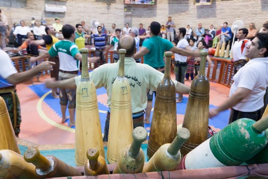 August 11,2014 , Yazd, Iran. Men Training At Saheb A Zaman Club Zurkhaneh