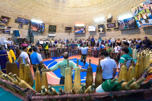 August 11,2014 , Yazd, Iran. Men Training At Saheb A Zaman Club Zurkhaneh