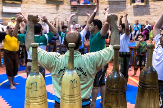 August 11,2014 , Yazd, Iran. Men Training At Saheb A Zaman Club Zurkhaneh