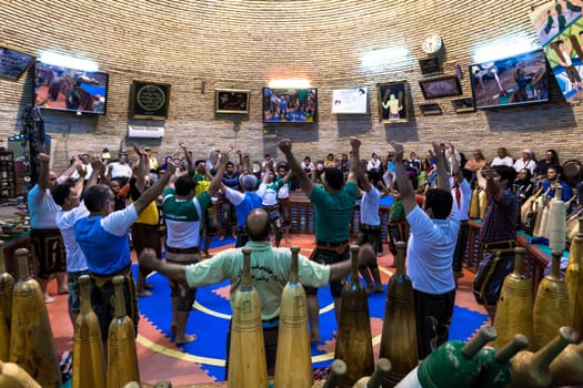 August 11,2014 , Yazd, Iran. Men Training At Saheb A Zaman Club Zurkhaneh