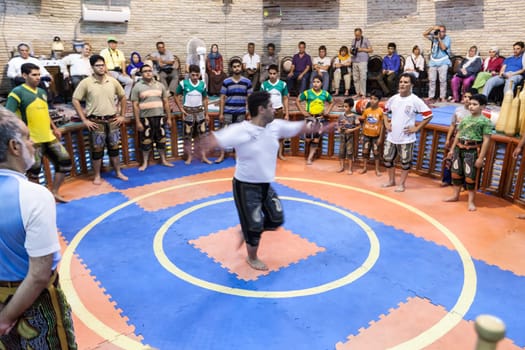 August 11,2014 , Yazd, Iran. Men Training At Saheb A Zaman Club Zurkhaneh
