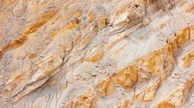 A bird is sitting on top of a rugged rock wall, looking out into the distance. The birds feathers are ruffled by the wind, and its sharp beak is visible as it scans the surroundings.