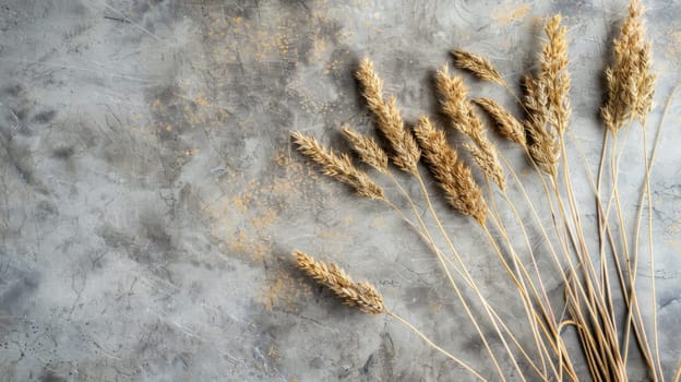 This image shows a grouping of dried grass arranged neatly on top of a table. The dry grass appears brown and lifeless, with no signs of greenery or freshness. Each blade is intertwined with others, forming a dense cluster.