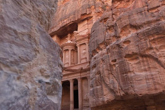 View from Siq on entrance of City of Petra, Jordan
