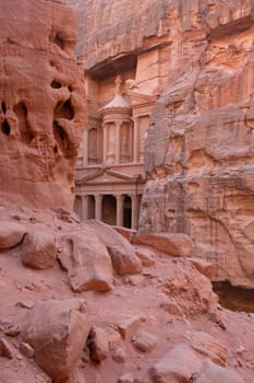 View from Siq on entrance of City of Petra, Jordan