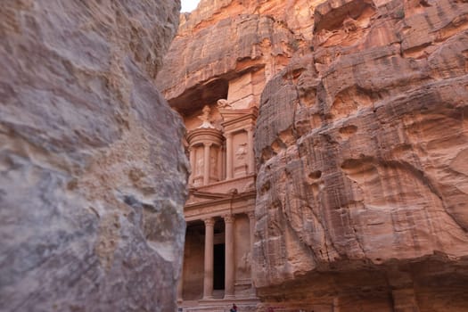 View from Siq on entrance of City of Petra, Jordan