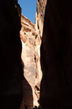 View from Siq on entrance of City of Petra, Jordan