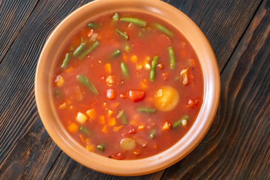 Portion of Minestrone soup made with vegetables and stock