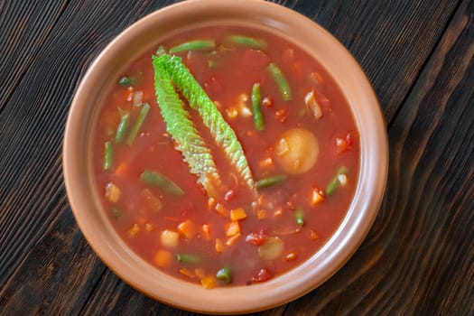 Portion of Minestrone soup made with vegetables and stock