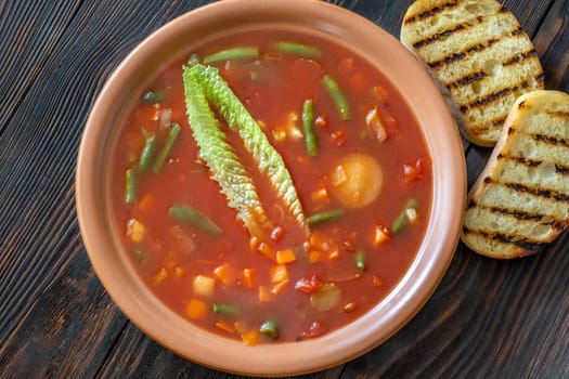 Portion of Minestrone soup made with vegetables and stock