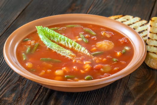 Portion of Minestrone soup made with vegetables and stock