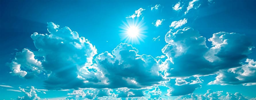 Blue sky with bright sun as abstract panoramic background AI generated image