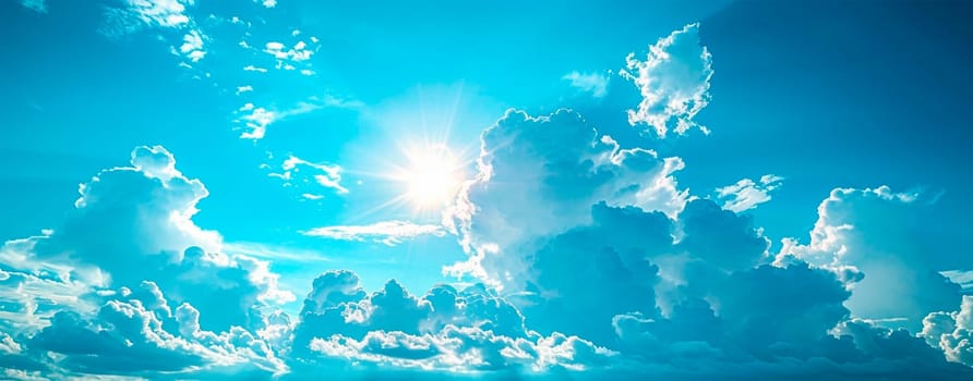 Blue sky with bright sun as abstract panoramic background AI generated image