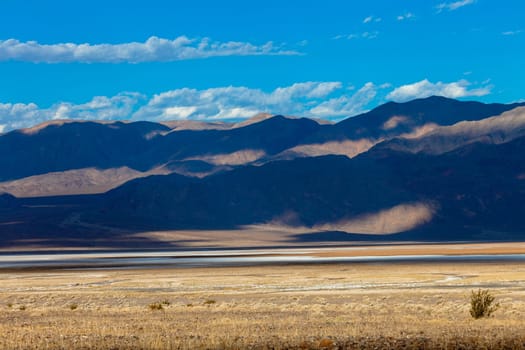 On the road landscape of the route crossing the Death Valley