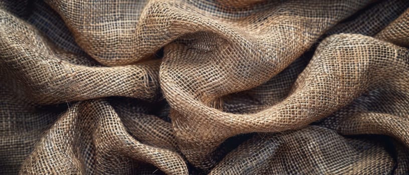 Waves of natural burlap cloth, beautifully capturing the dynamic motion and texture, ideal for backgrounds with an organic essence