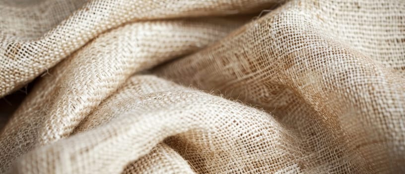 This image captures the natural elegance of a draped beige textile with a focus on its intricate weave and texture