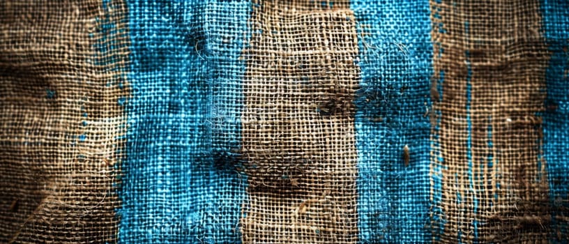 Detailed burlap fabric texture with blue accents, perfect for rustic and vintage design elements