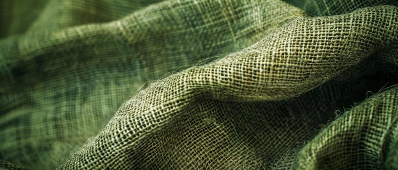 Macro shot of a wavy green mesh textile with intricate details, perfect for abstract backgrounds