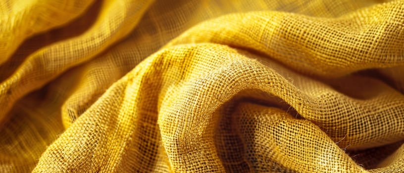 This golden textile showcases a refined elegance with its smooth texture and gentle folds, exuding warmth and luxury