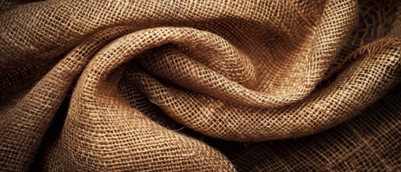 This image captures the dynamic texture and depth of burlap fabric folds, ideal for backgrounds and material design use