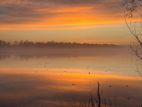 Dawn in the morning in nature on a the river