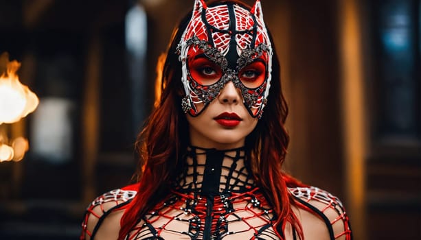 Beautiful young woman in skeleton costume posing. ai generative.