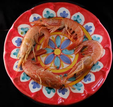 Prawns in ceramic plate
