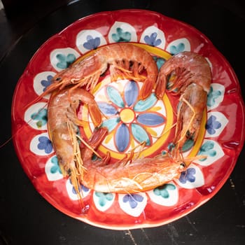 Prawns in ceramic plate