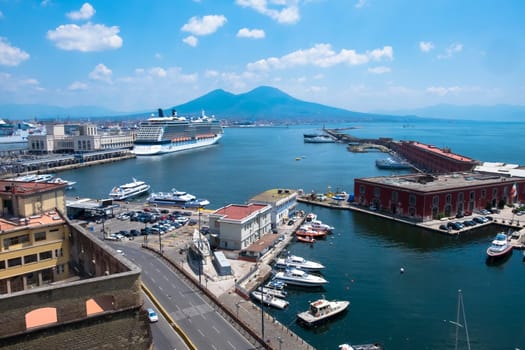 Naples landscape from above, view of Vesuvius, Italy