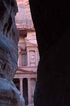 View from Siq on entrance of City of Petra, Jordan