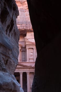View from Siq on entrance of City of Petra, Jordan