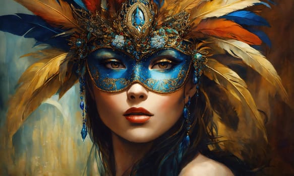 Beautiful young woman in a Venetian mask at the masquerade. ai generative.