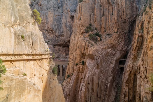 Caminito Del Rey, Spain, October 19, 2023: Visitors Walking Along the Worlds Most Dangerous Footpath Reopened in May 2015. Ardales, Spain.