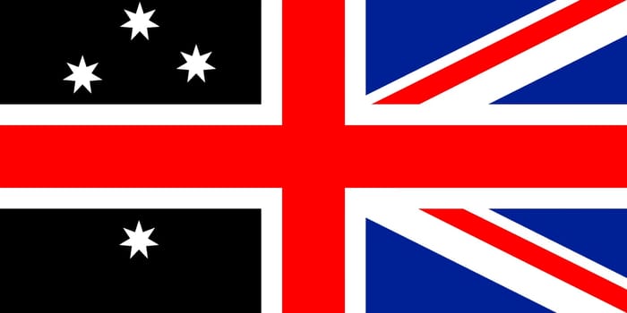 Flag with silver fern and four stars and flag with union jack. Vector illustration. Isolated on white.