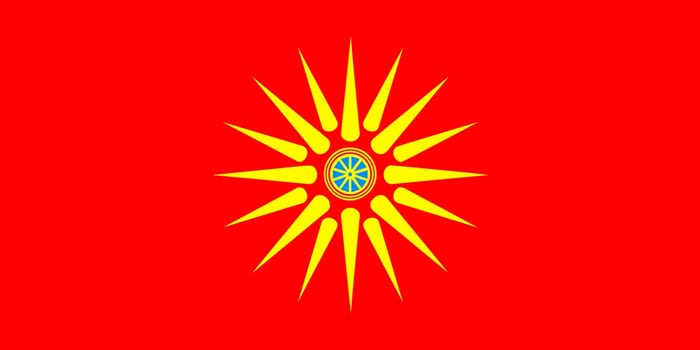 Vector Illustration of Macedonia (1992-1995) flag isolated on light blue background. Illustration Macedonia flag with Color Codes. As close as possible to the original.