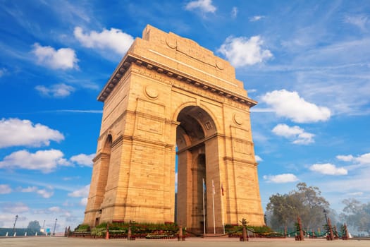 View on India Gate in a cloudy day, New Dehli, Delhi, India.
