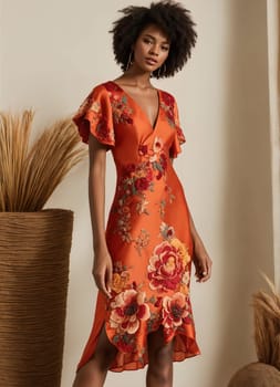 Fashionable evening orange summer dress on a mannequin. ai generative. ai generative.