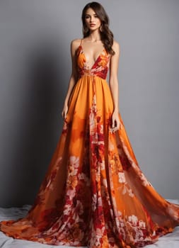 Fashionable evening orange summer dress on a mannequin. ai generative. ai generative.