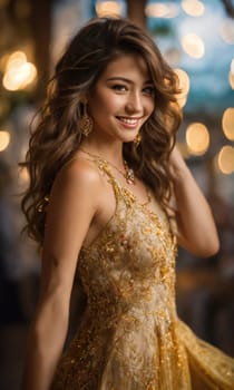 fashion interior photo of gorgeous woman in elegant clothes posing. ai generative.