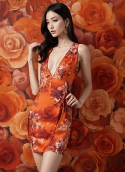 Fashionable evening orange summer dress on a mannequin. ai generative. ai generative.