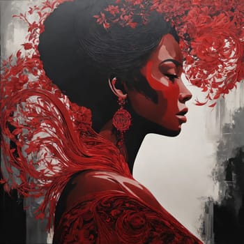 Fashion art portrait of a beautiful woman in a red dress. ai generative.