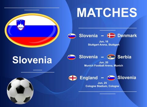 Schedule of matches of the Slovenian national team at the final stage of the European Football Championship 2024. Vector image.