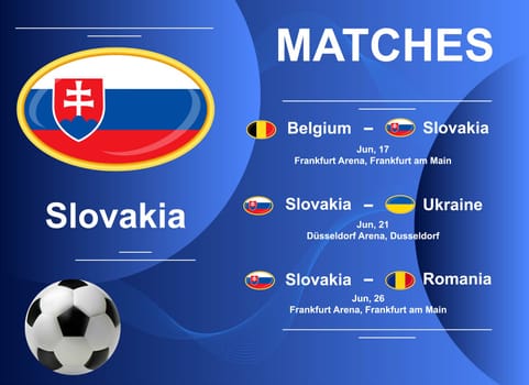 Schedule of matches of the Slovak national team at the final stage of the European Football Championship 2024. Vector image.