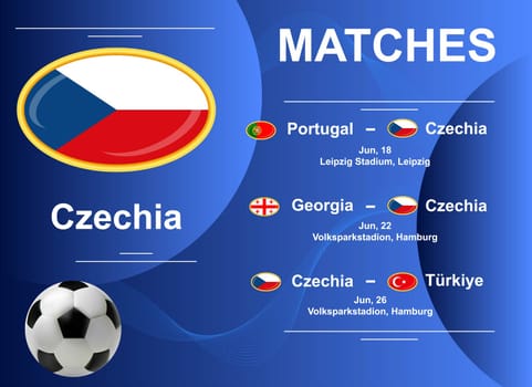 Schedule of matches of the Czech national team at the final stage of the European Football Championship 2024. Vector image.