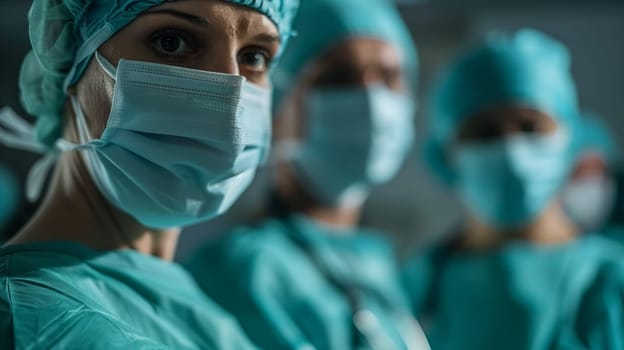 Professional medical staff engaged in surgery in well-equipped hospital operation room, showcasing teamwork and expertise