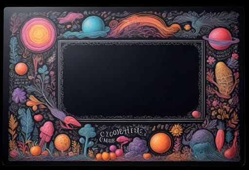 AI generated of a black frame with colorful objects on it